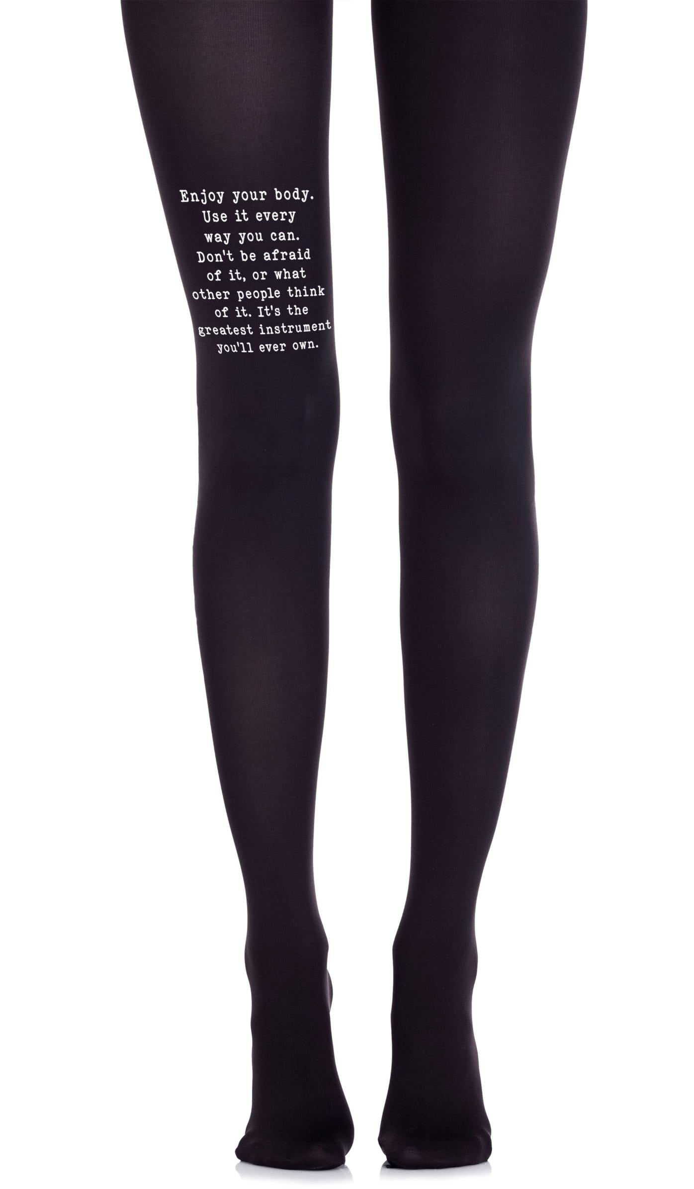 tights black opaque with white text