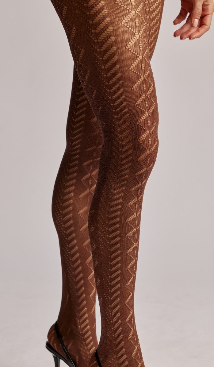 Pointelle Tights - Chocolate - Side View