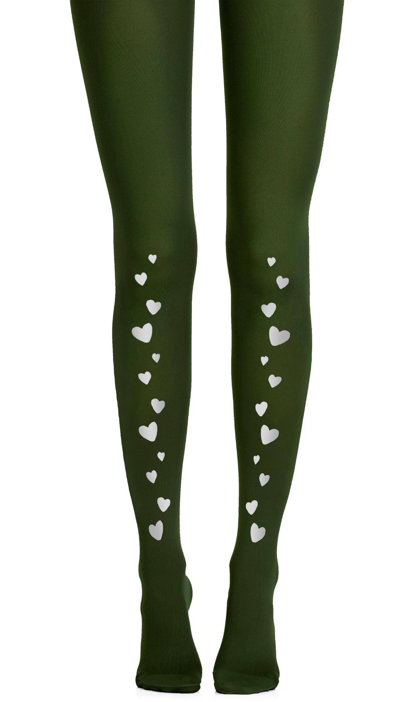 tights green with print silver hearts