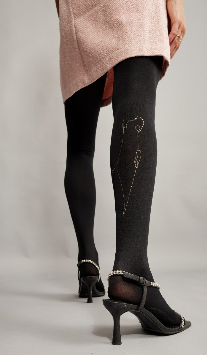 Women's Opaque Printed Tights - I Have No Other Land Black - Back View