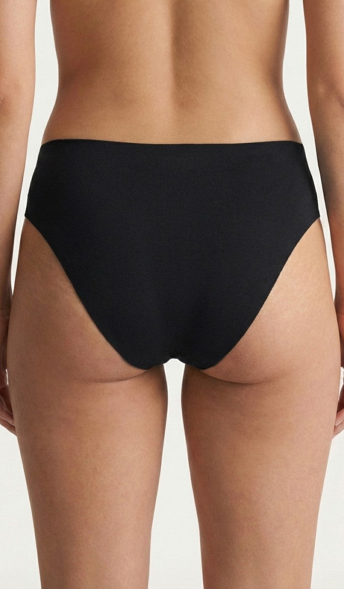 Seamless Cotton Brief - High Leg Black