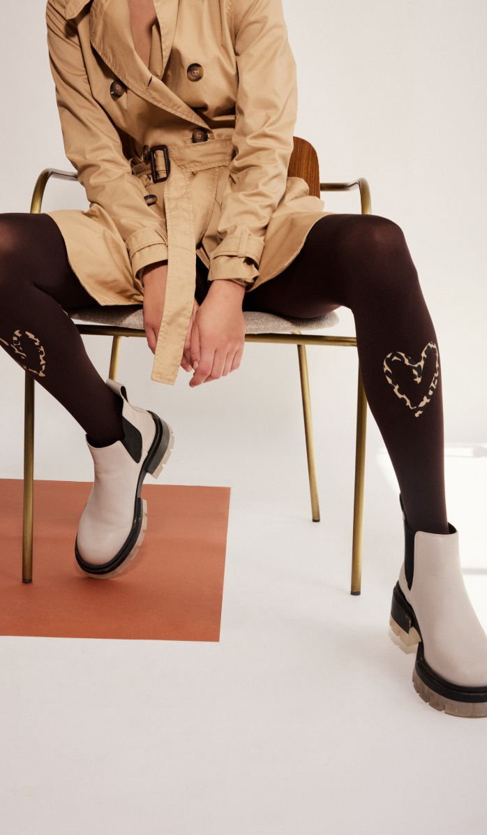 Women's Opaque Printed Tights - Wild Love Espresso - Back View