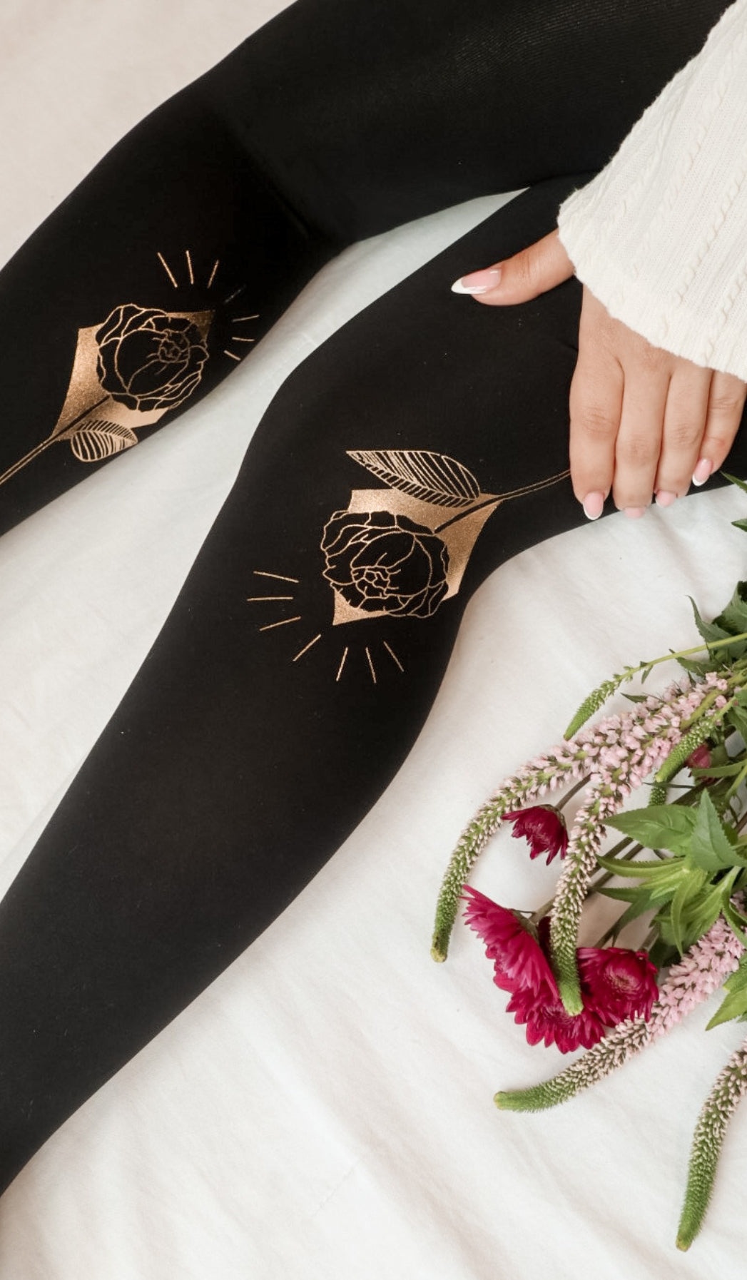 Women's Opaque Printed Tights - Name of the Rose Black - Back View