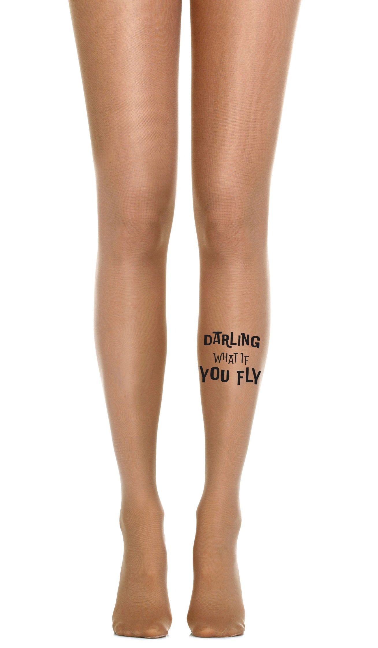 tights sheer with print text