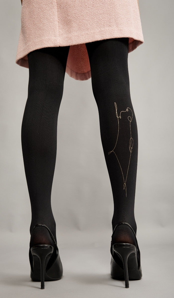Women's Opaque Printed Tights - I Have No Other Land Black - Side View