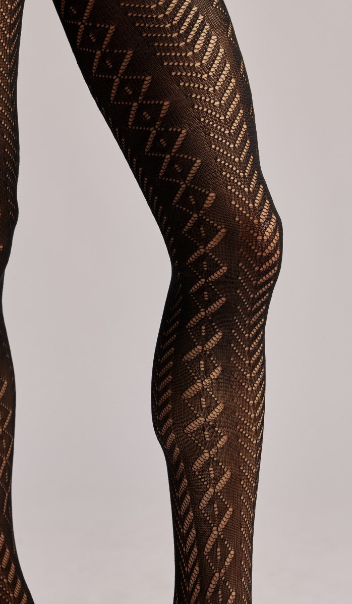 Pointelle Tights - Black - Side View