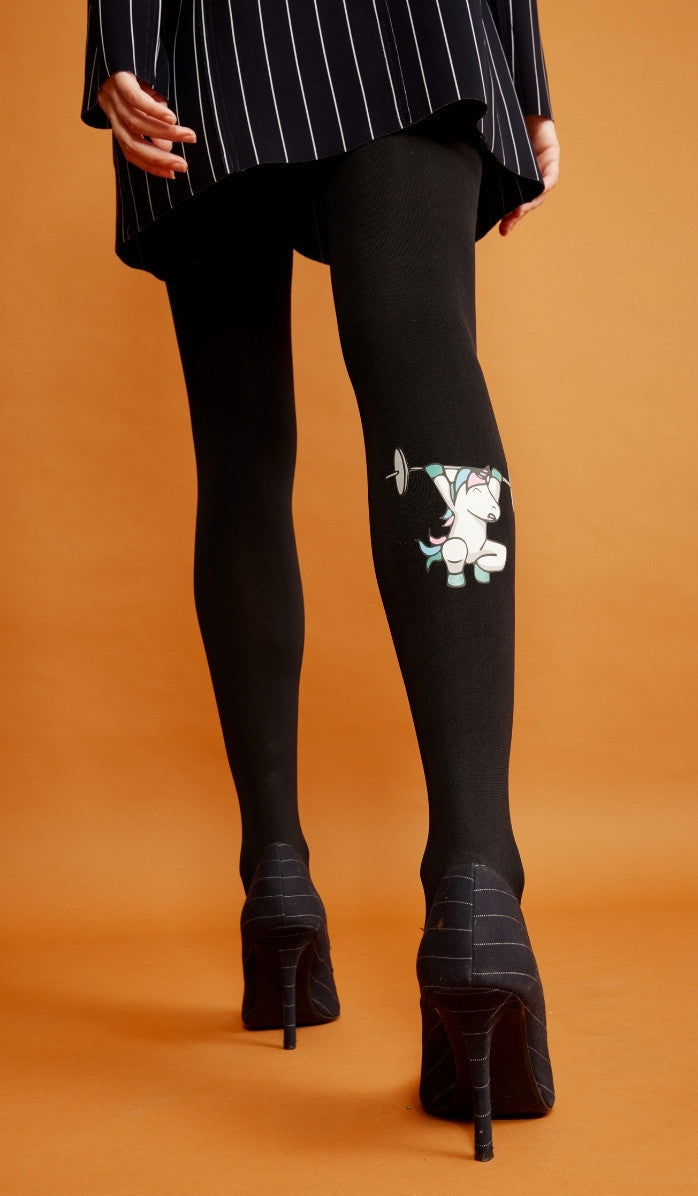 Women's Opaque Printed Tights - Olympics Black