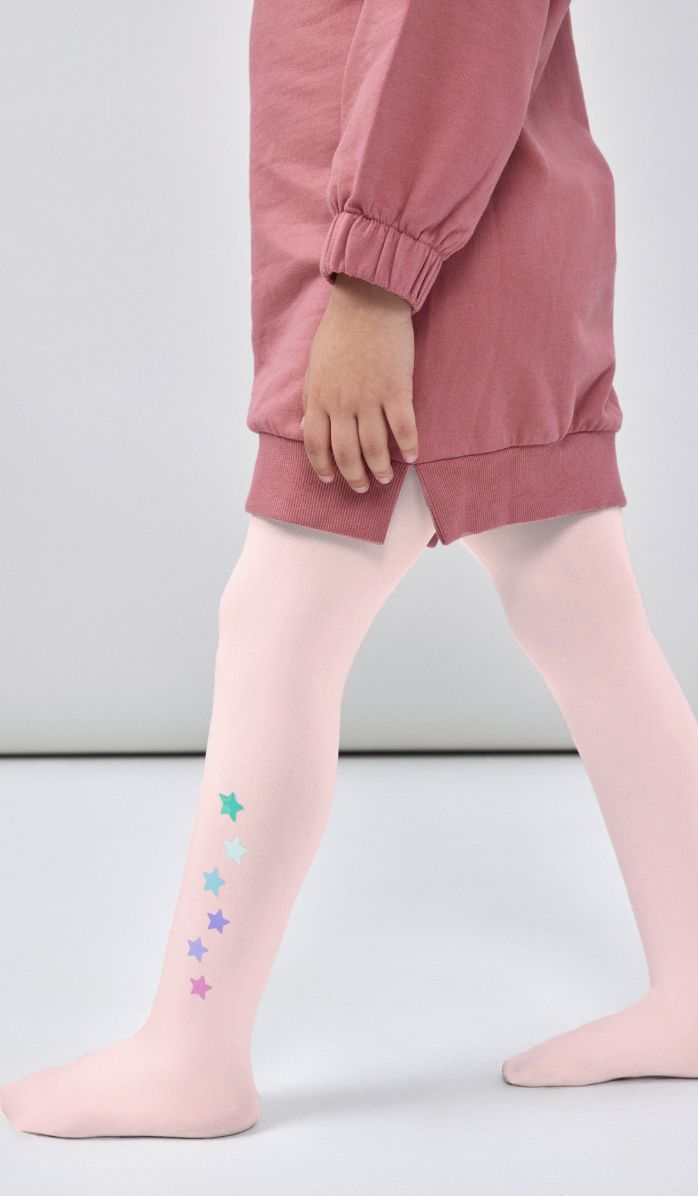 Girls' Opaque Tights - Falling Star Baby Pink