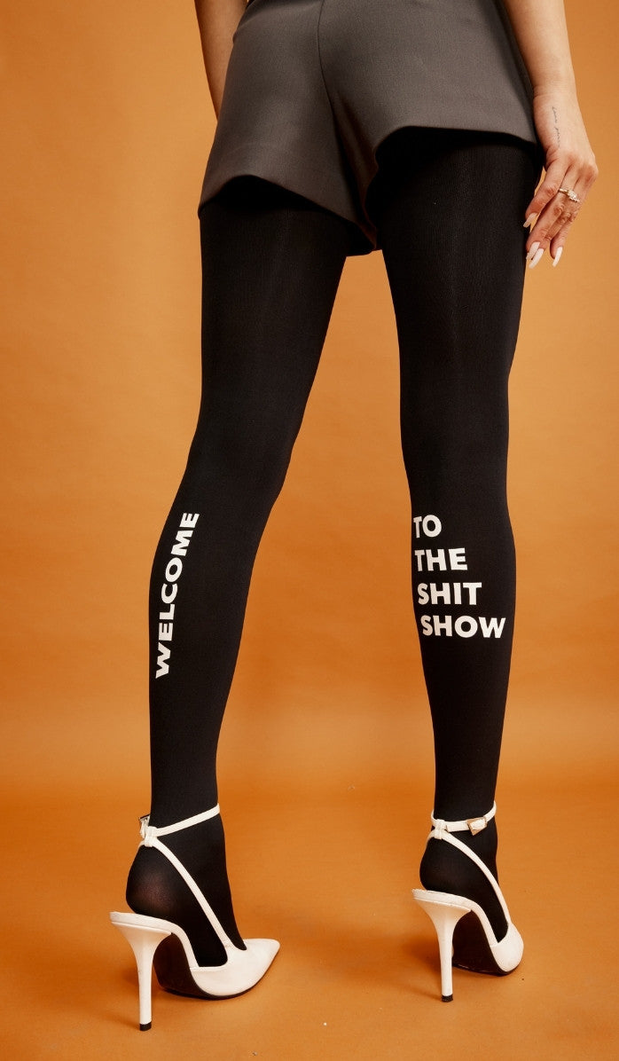 Women's Opaque Printed Tights - Hollywood Black - Side View