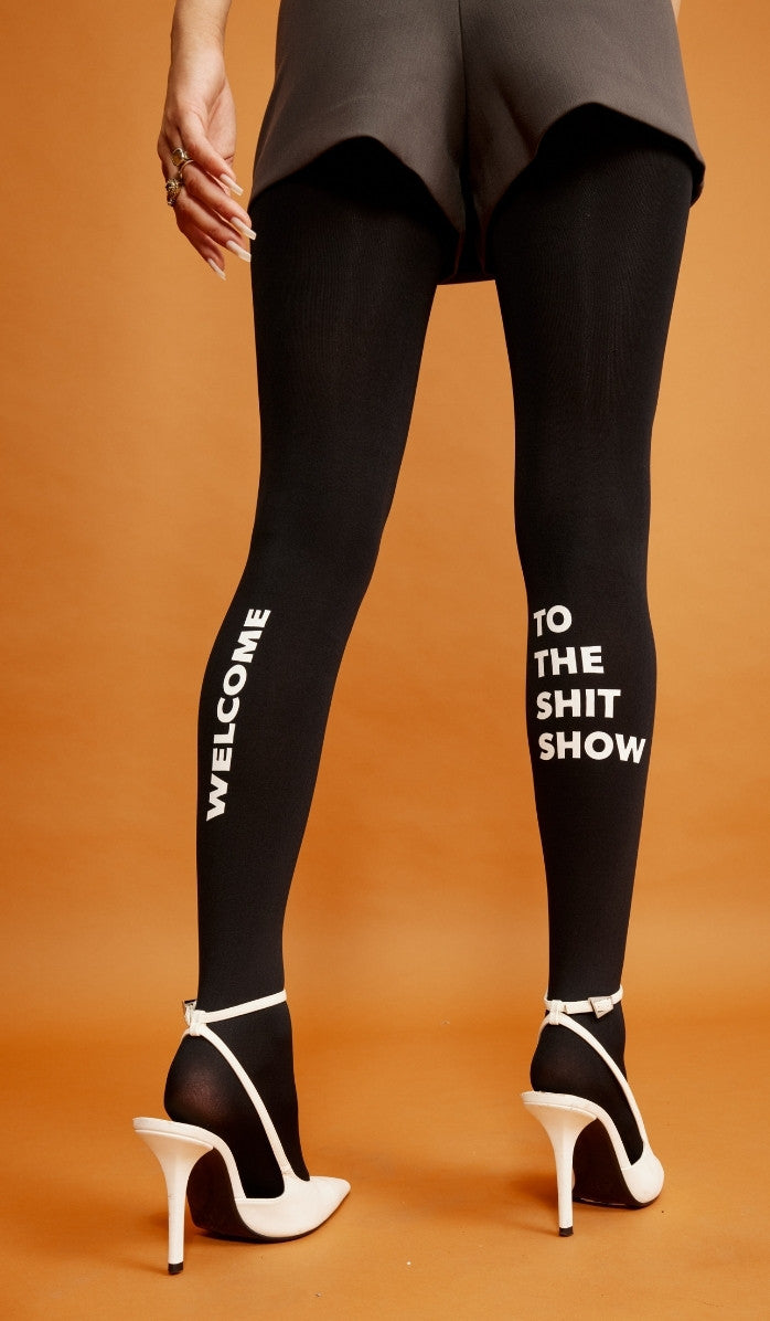 Women's Opaque Printed Tights - Hollywood Black