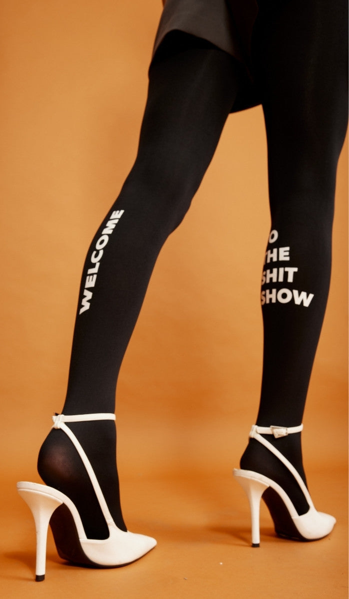 Women's Opaque Printed Tights - Hollywood Black - Back View