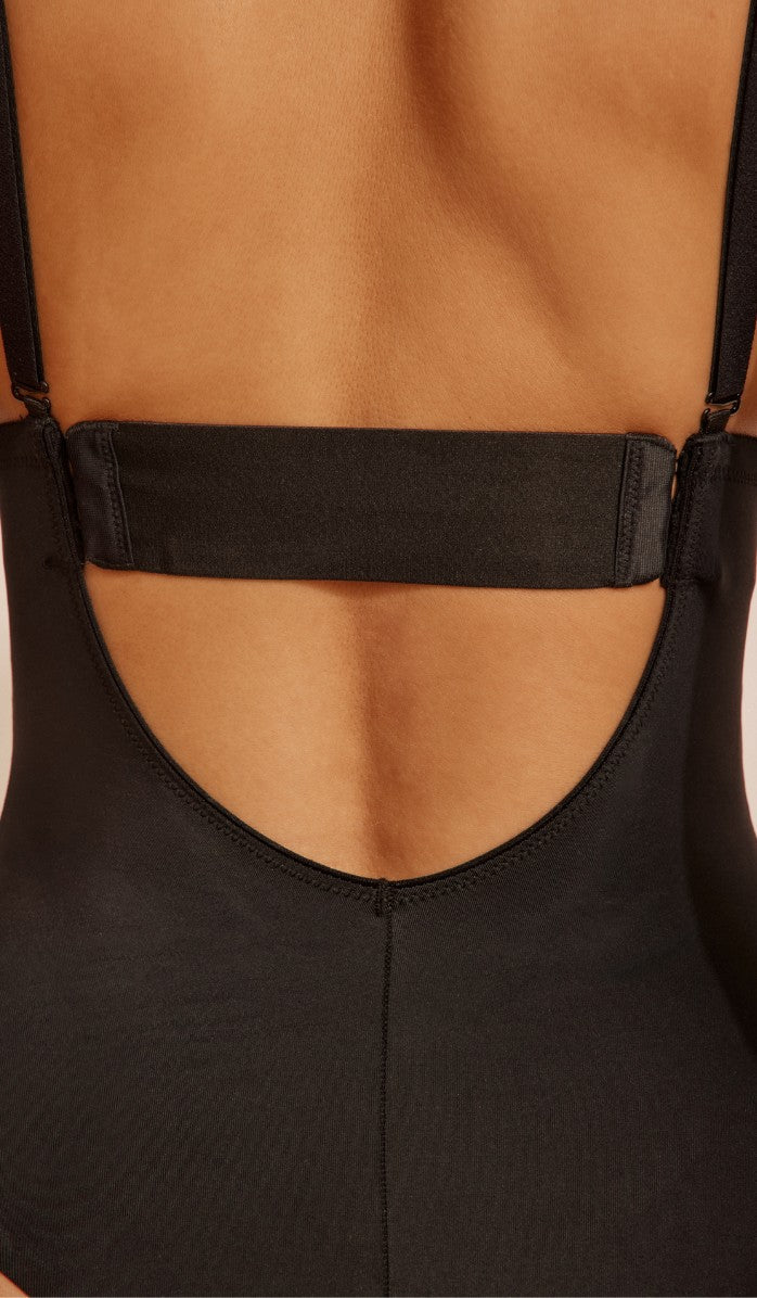 DEEP-NECKLINE BODYSUIT - BLACK