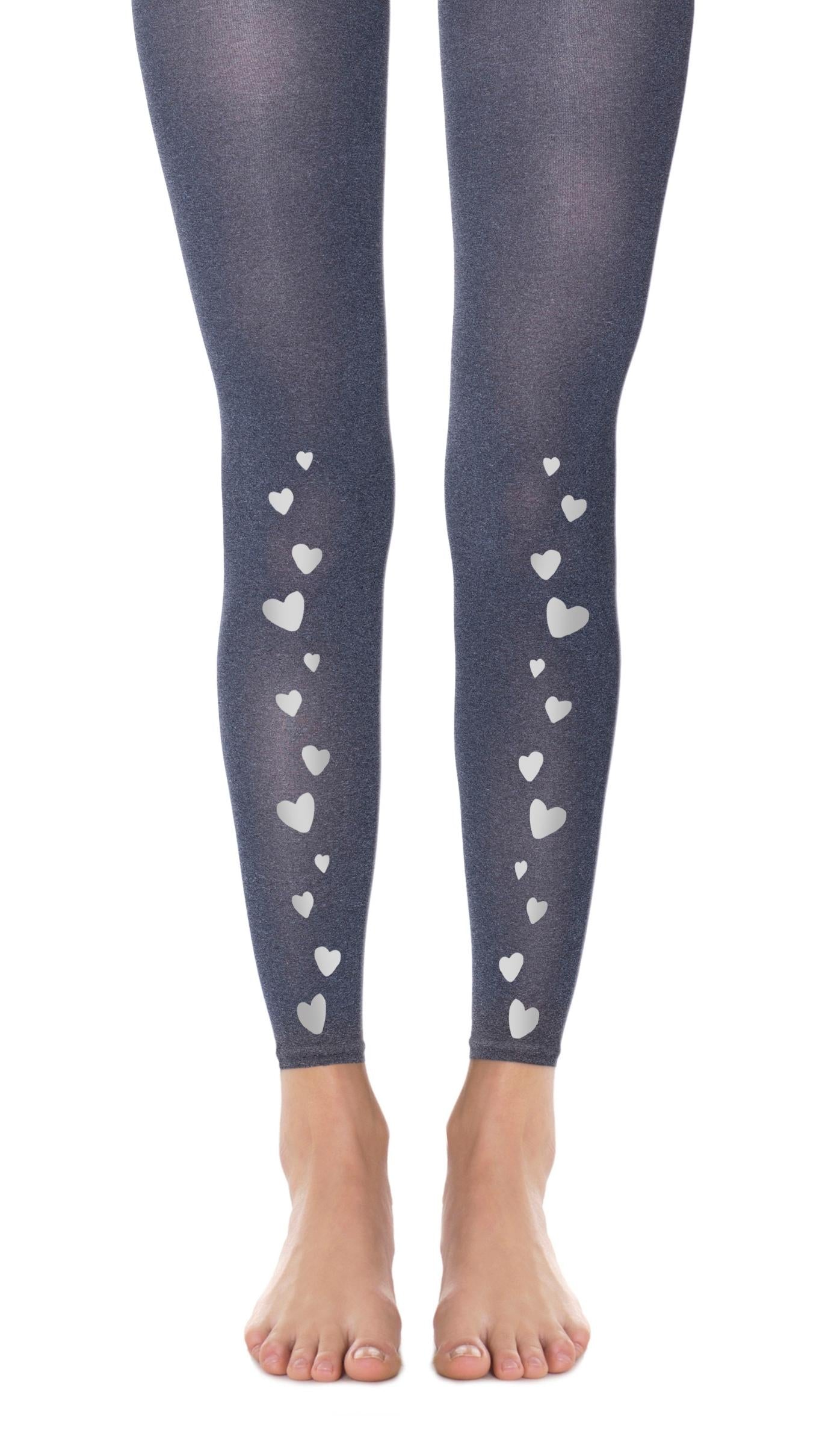 Tights Gray Melange Footless with Hearts silver