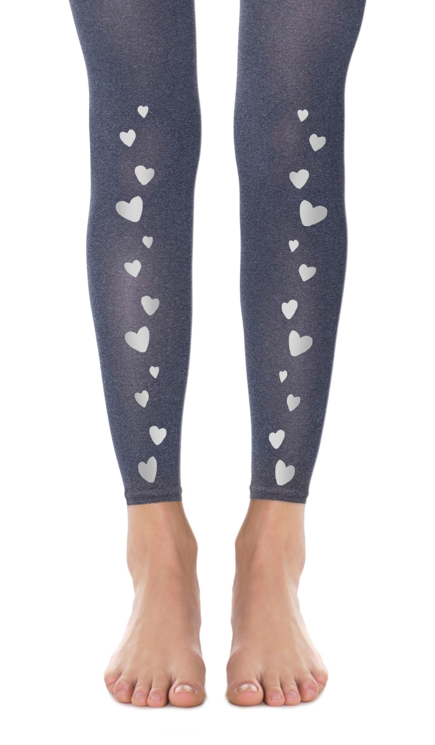 Tights Gray Melange Footless with Hearts silver