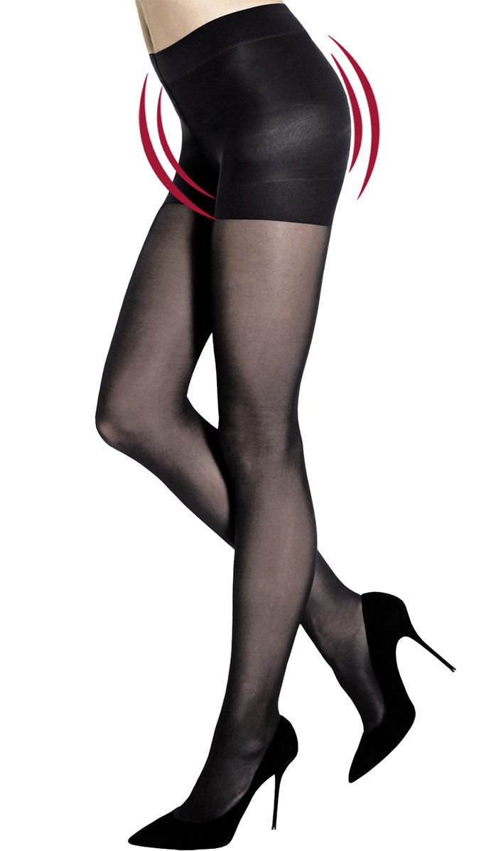 Sheer Tummy Control Tights - Black