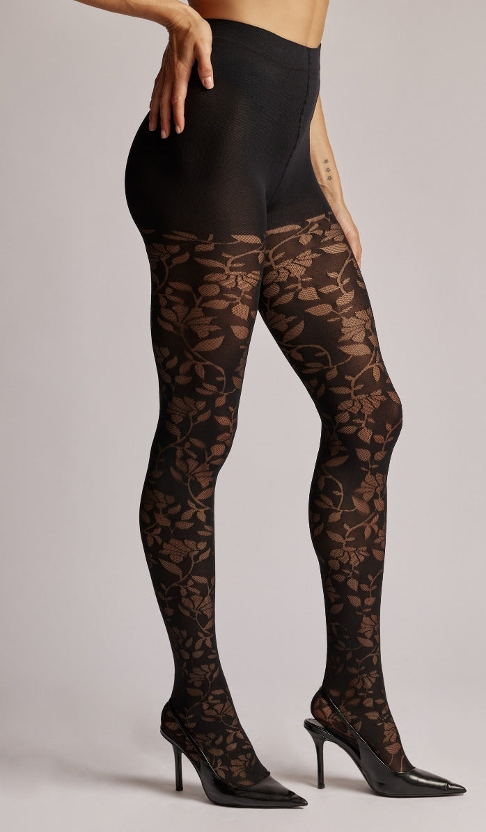 Mixed Floral Tights - Black