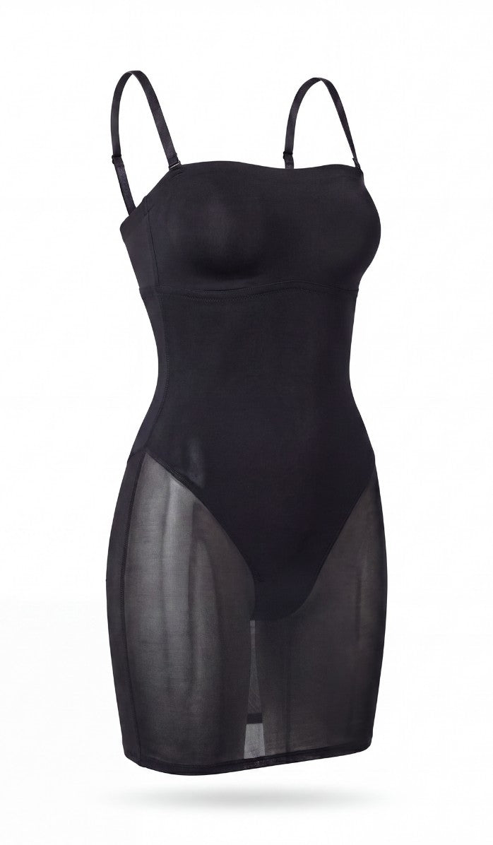 Power Mesh Strapless Shapewear Dress - Black