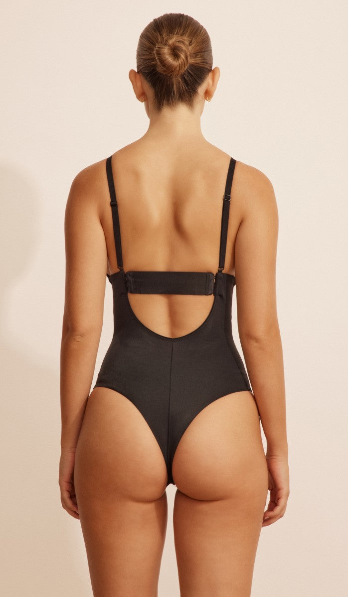 DEEP-NECKLINE BODYSUIT - BLACK