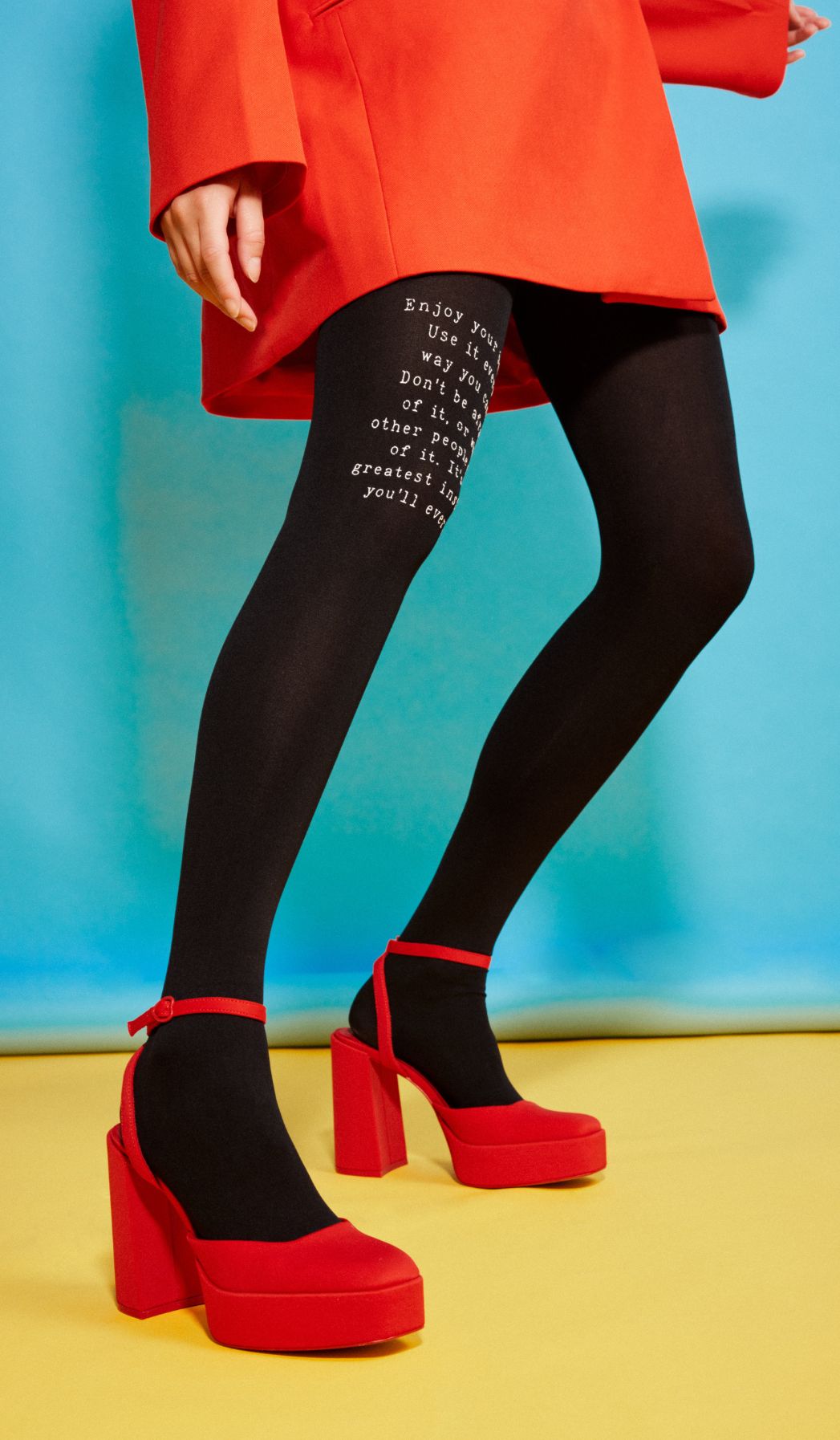 Women's Opaque Printed Tights - Mantra Black