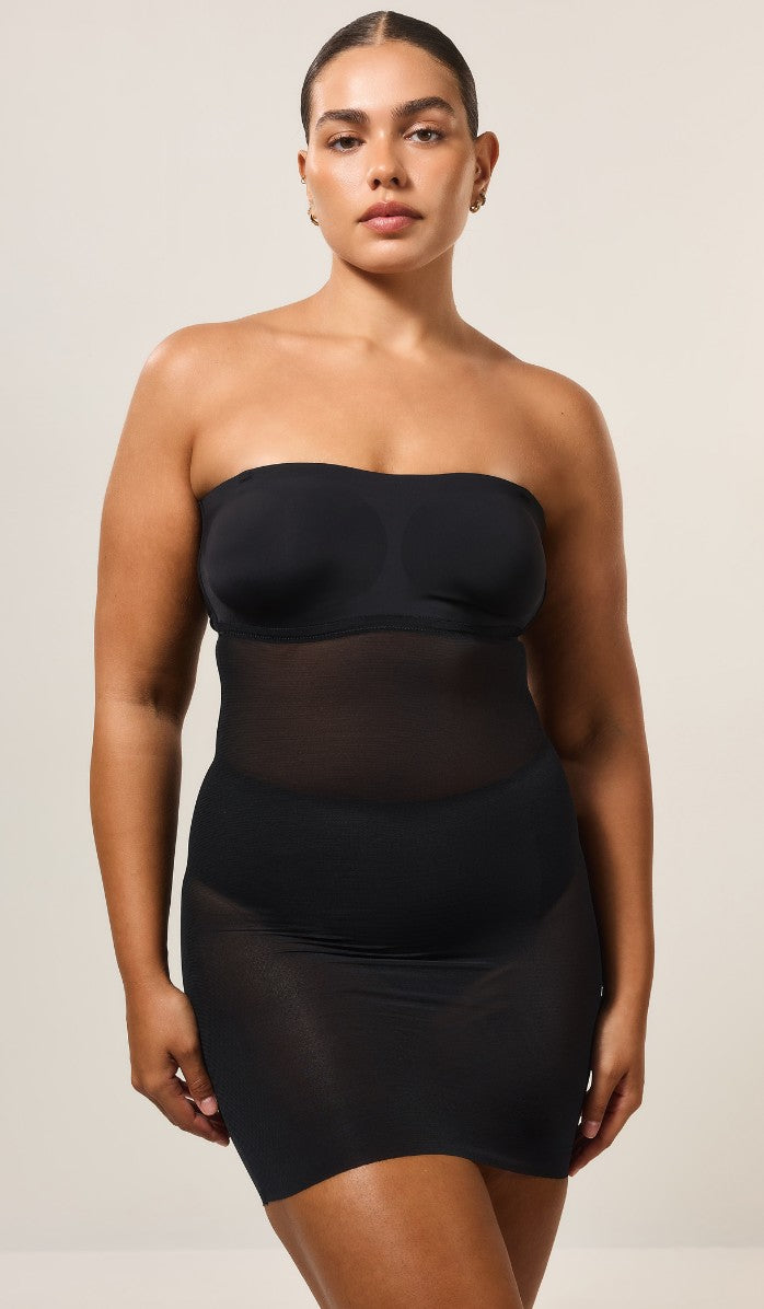 Power Mesh Strapless Shapewear Dress - Black