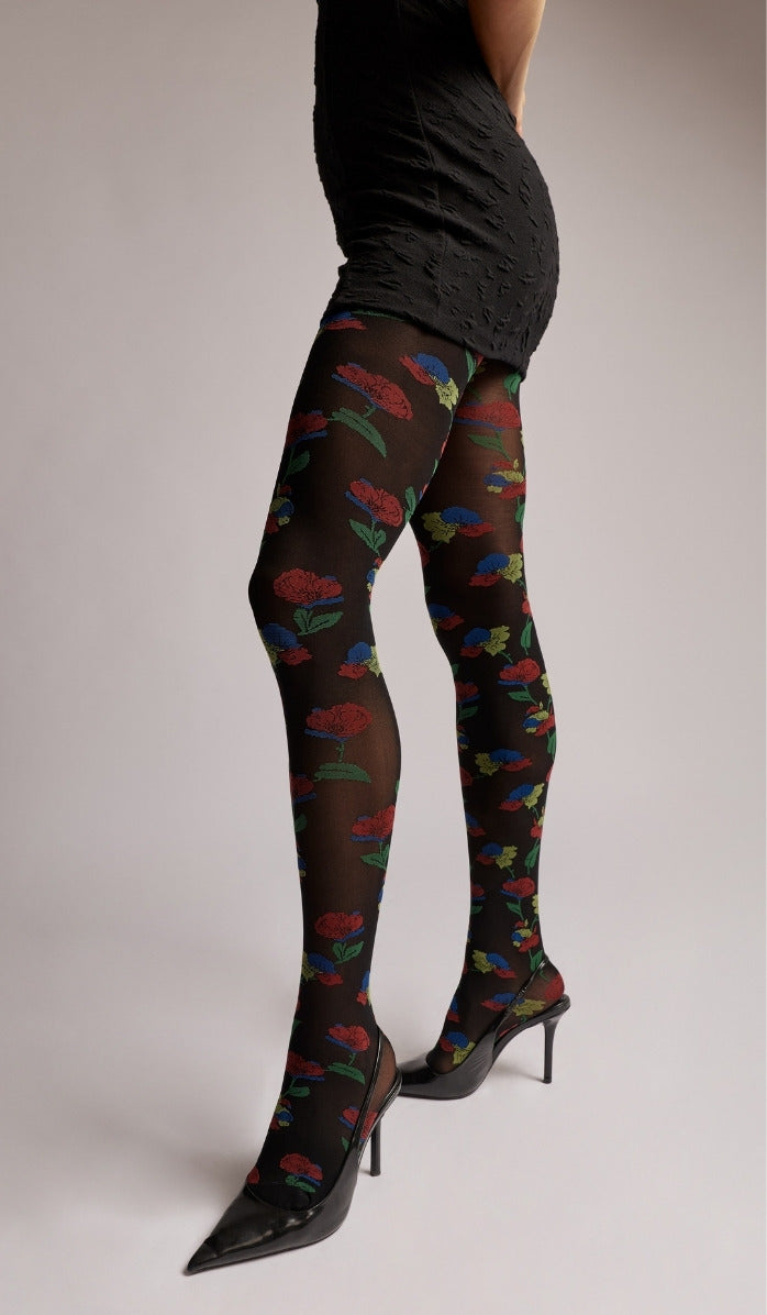 Tights - Floral - Black - Detail
