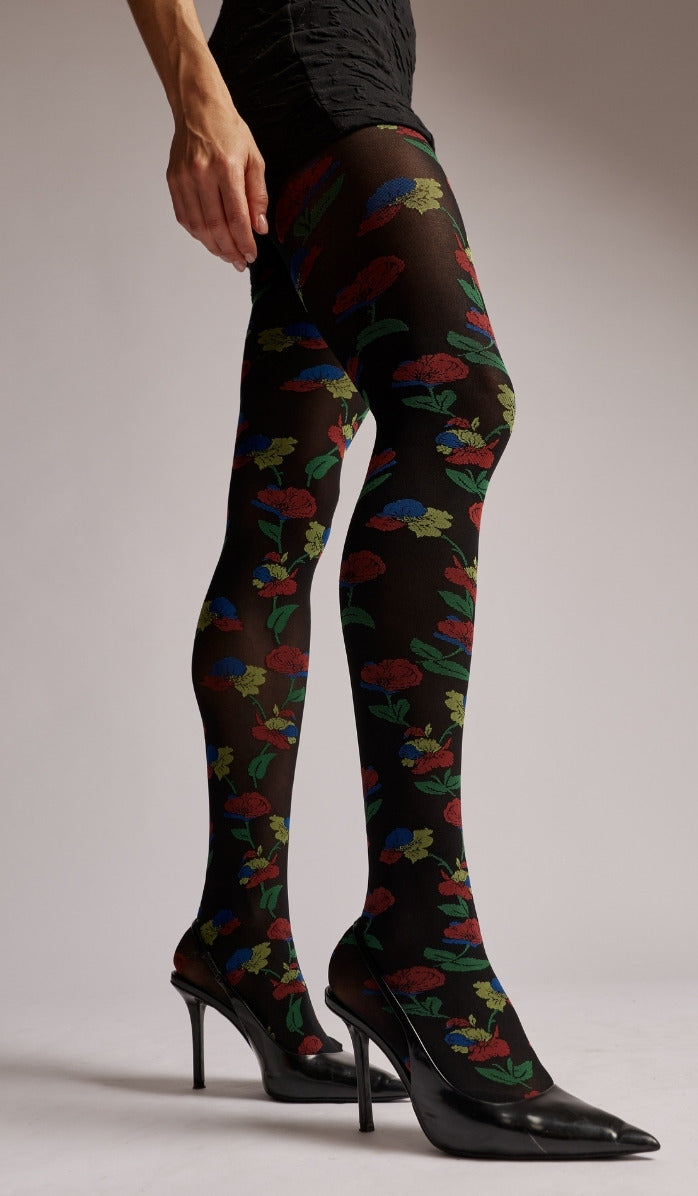 Tights - Floral - Black