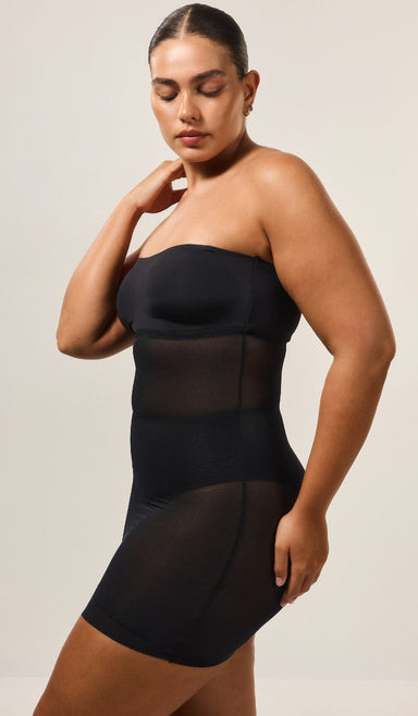 Power Mesh Strapless Shapewear Dress - Black