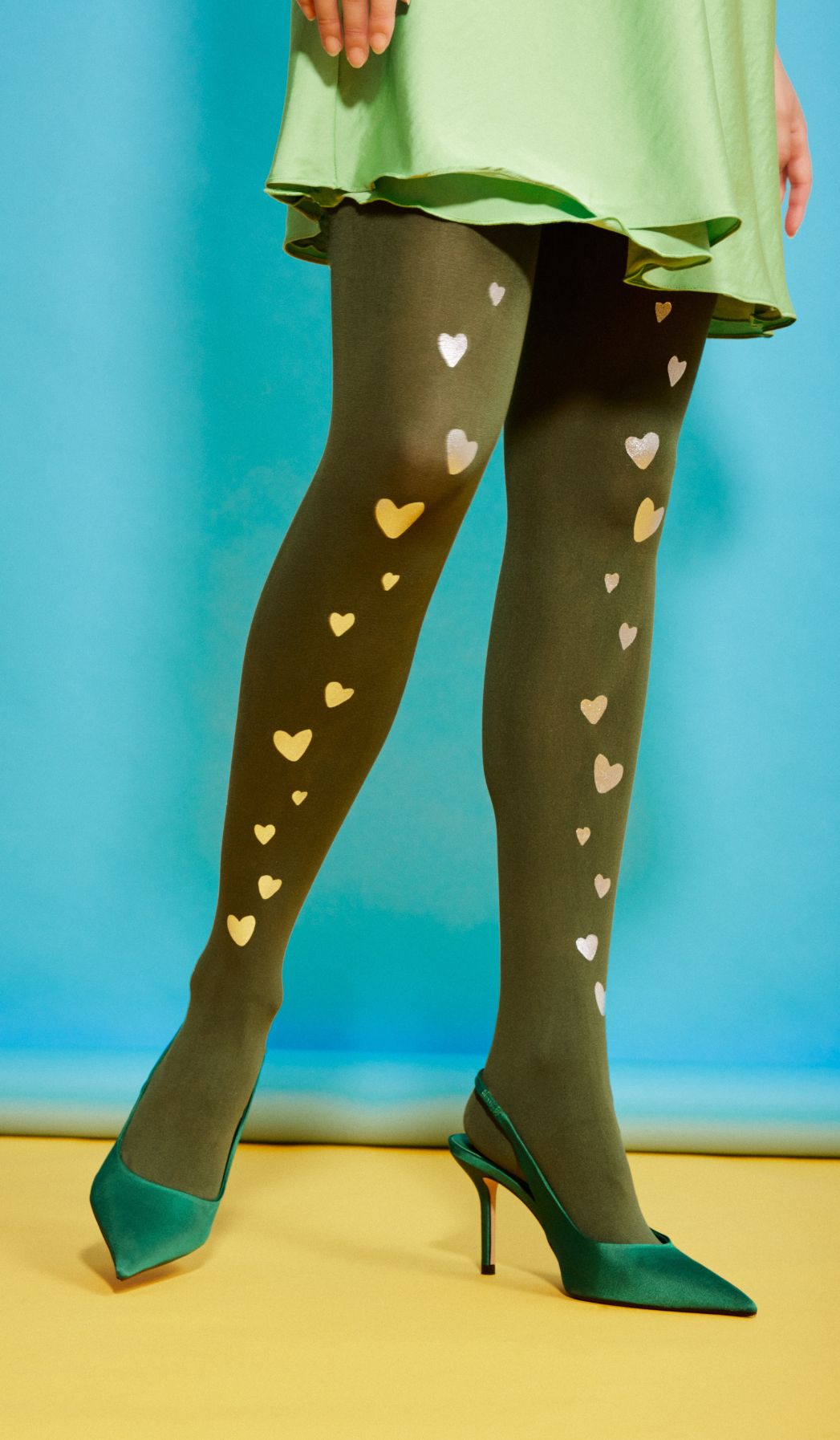 Women's Opaque Printed Tights - Valentine Green