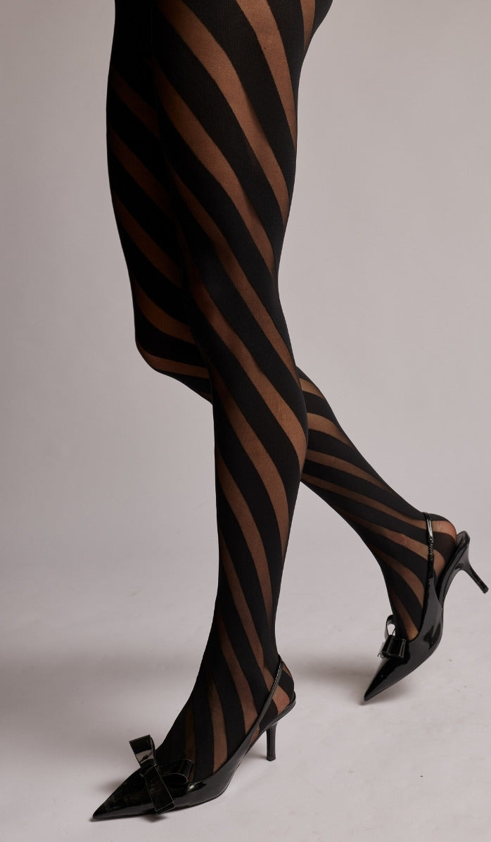 Fine Spiral Tights - Black