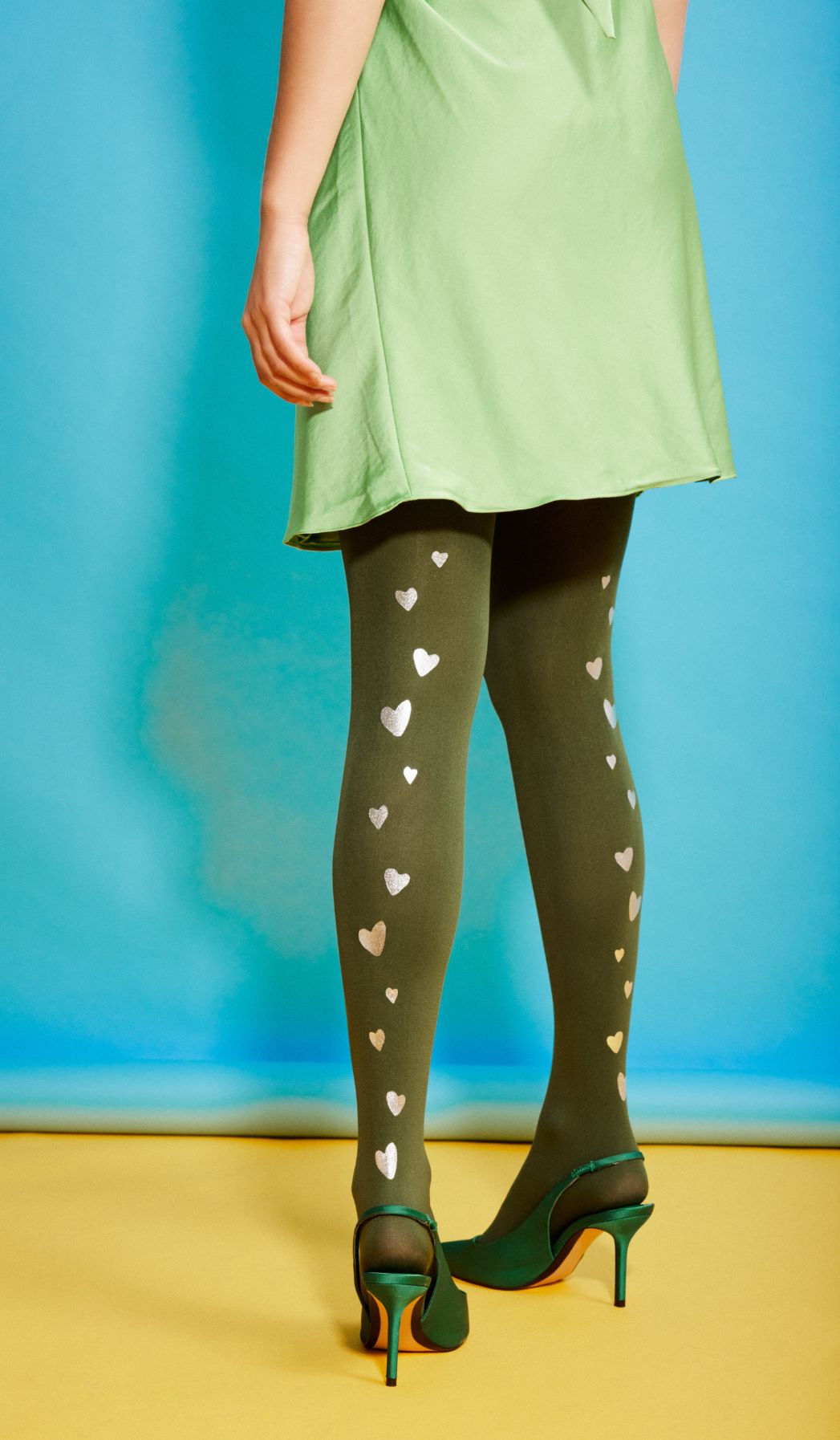 Women's Opaque Printed Tights - Valentine Green - Side View