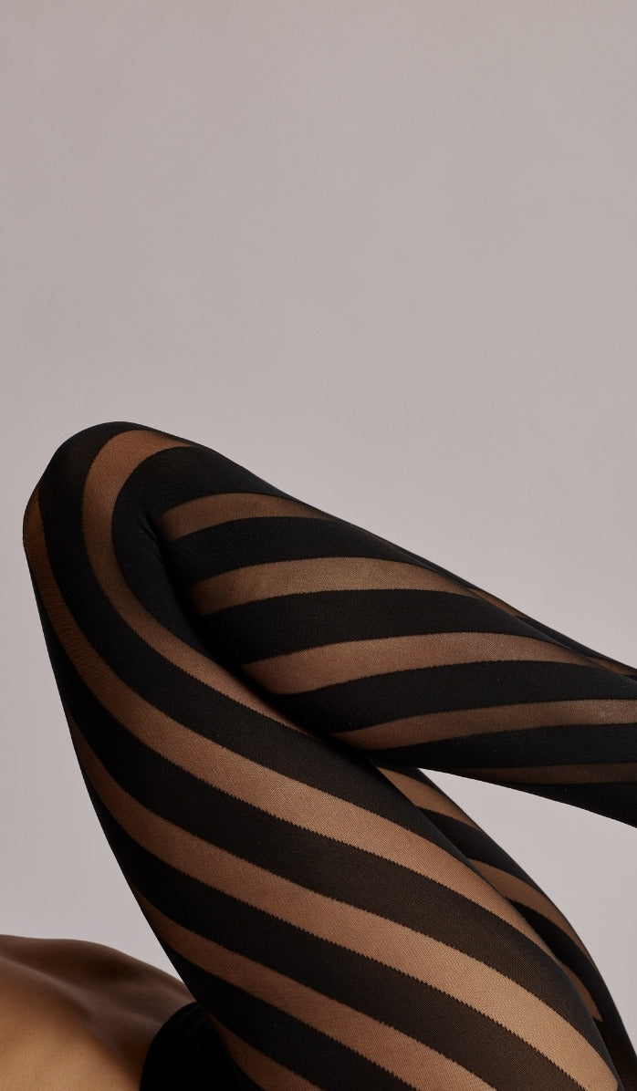 Fine Spiral Tights - Black