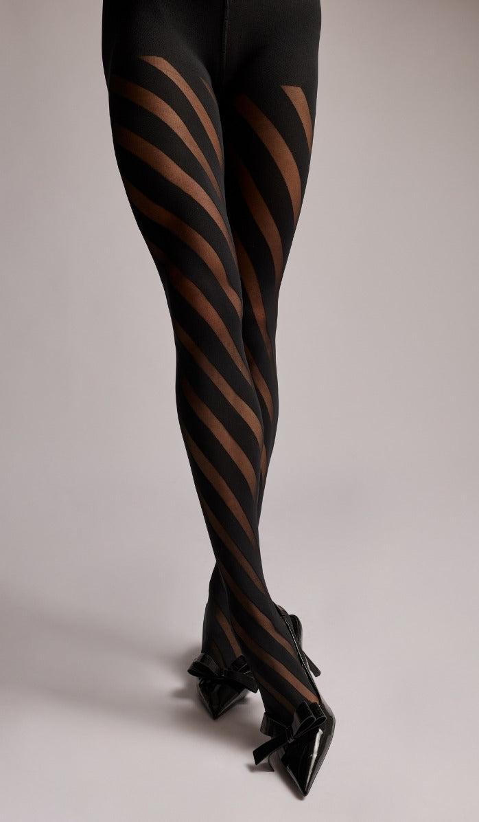 Fine Spiral Tights - Black