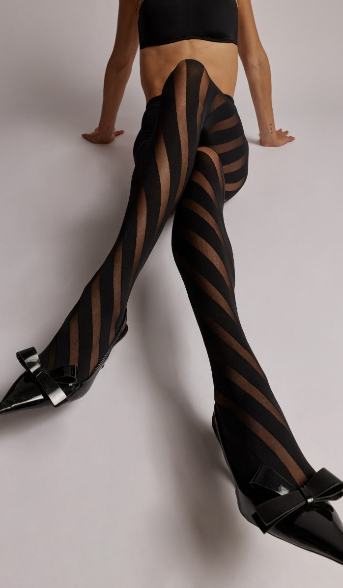 Fine Spiral Tights - Black