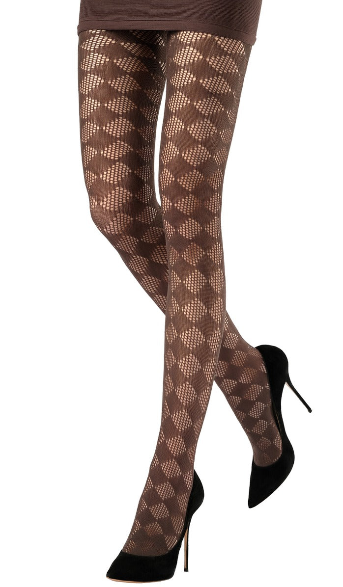 Crochet Diamond Tights - Espresso