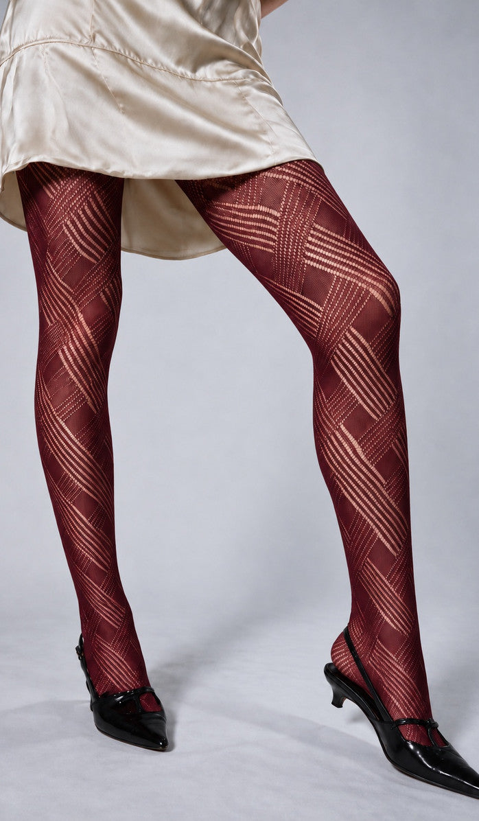 Interlaced Openwork Tights - Wine
