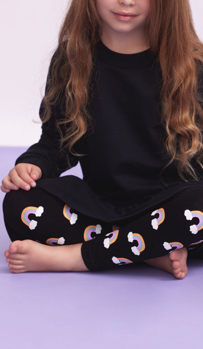 Girls' Footless Tights - Rainbow Kingdom Black