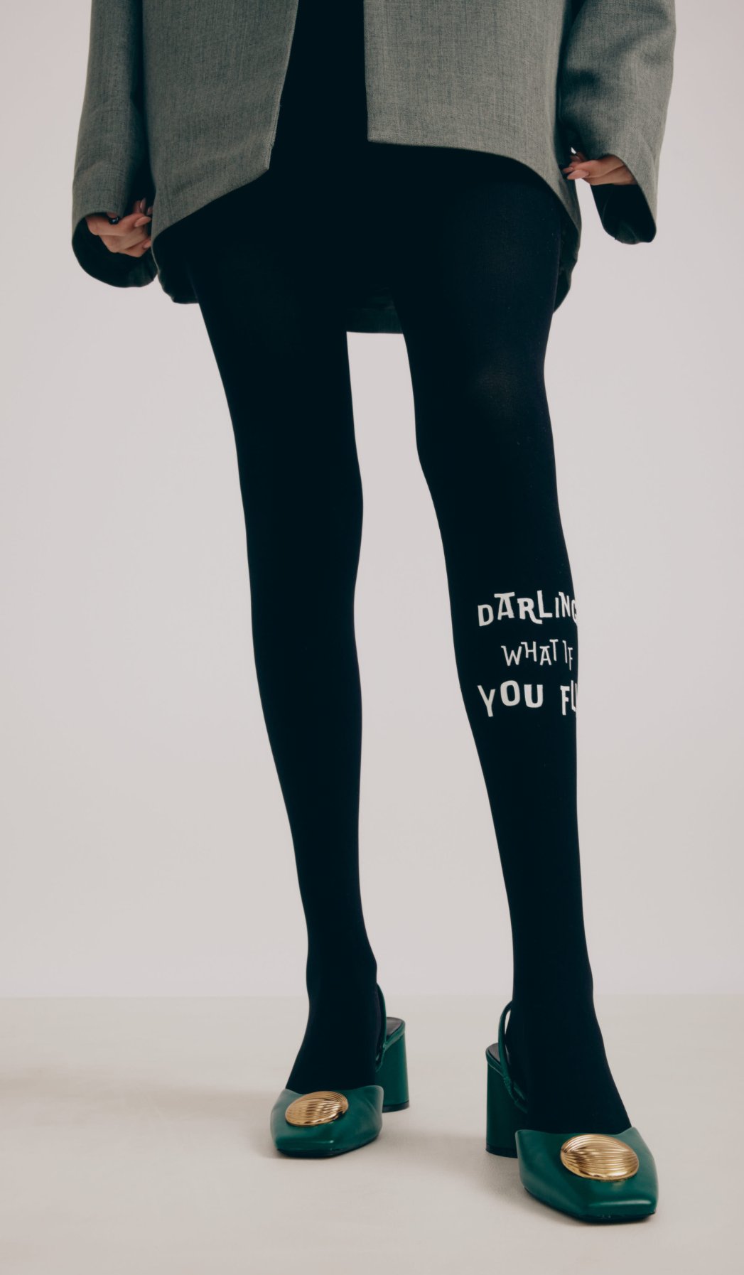 Women's Opaque Printed Tights - Oh Darling Black - Side View