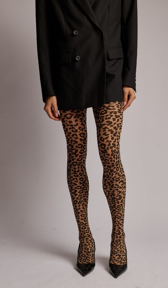 Leopard Tights - Black Nude