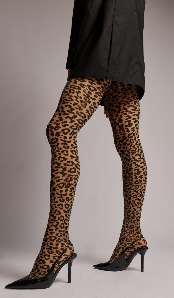 Leopard Tights - Black Nude
