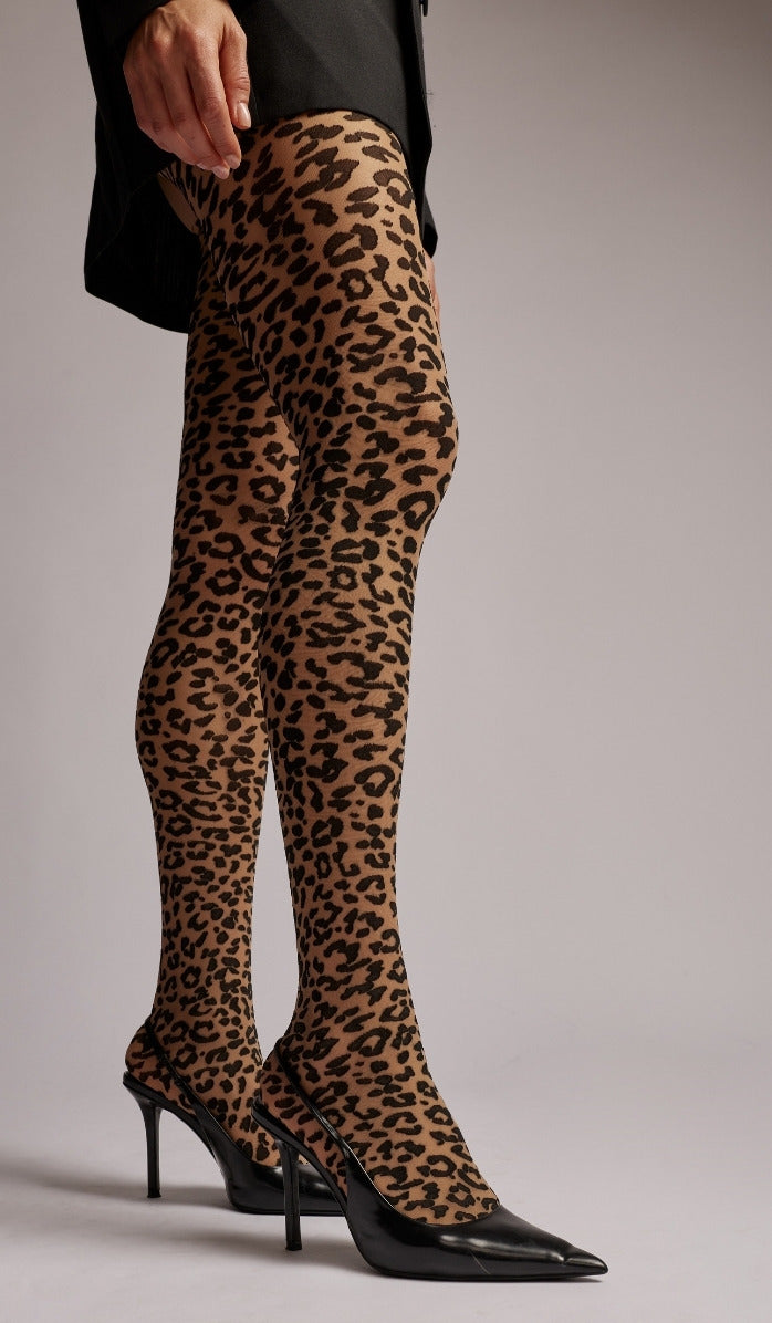 Leopard Tights - Black Nude