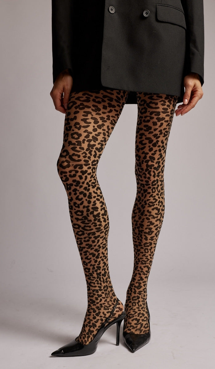 Leopard Tights - Black Nude