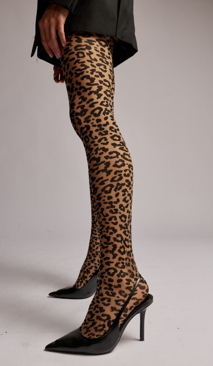 Leopard Tights - Black Nude