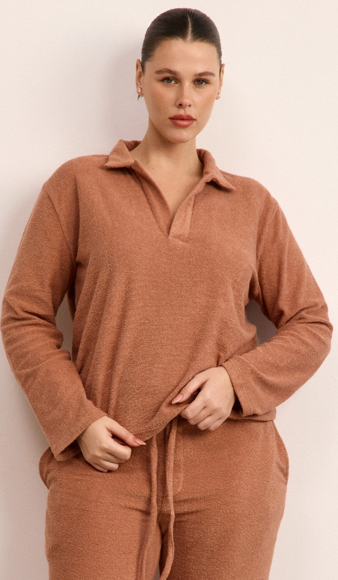 Bouclé Polo Set - Antique Pink