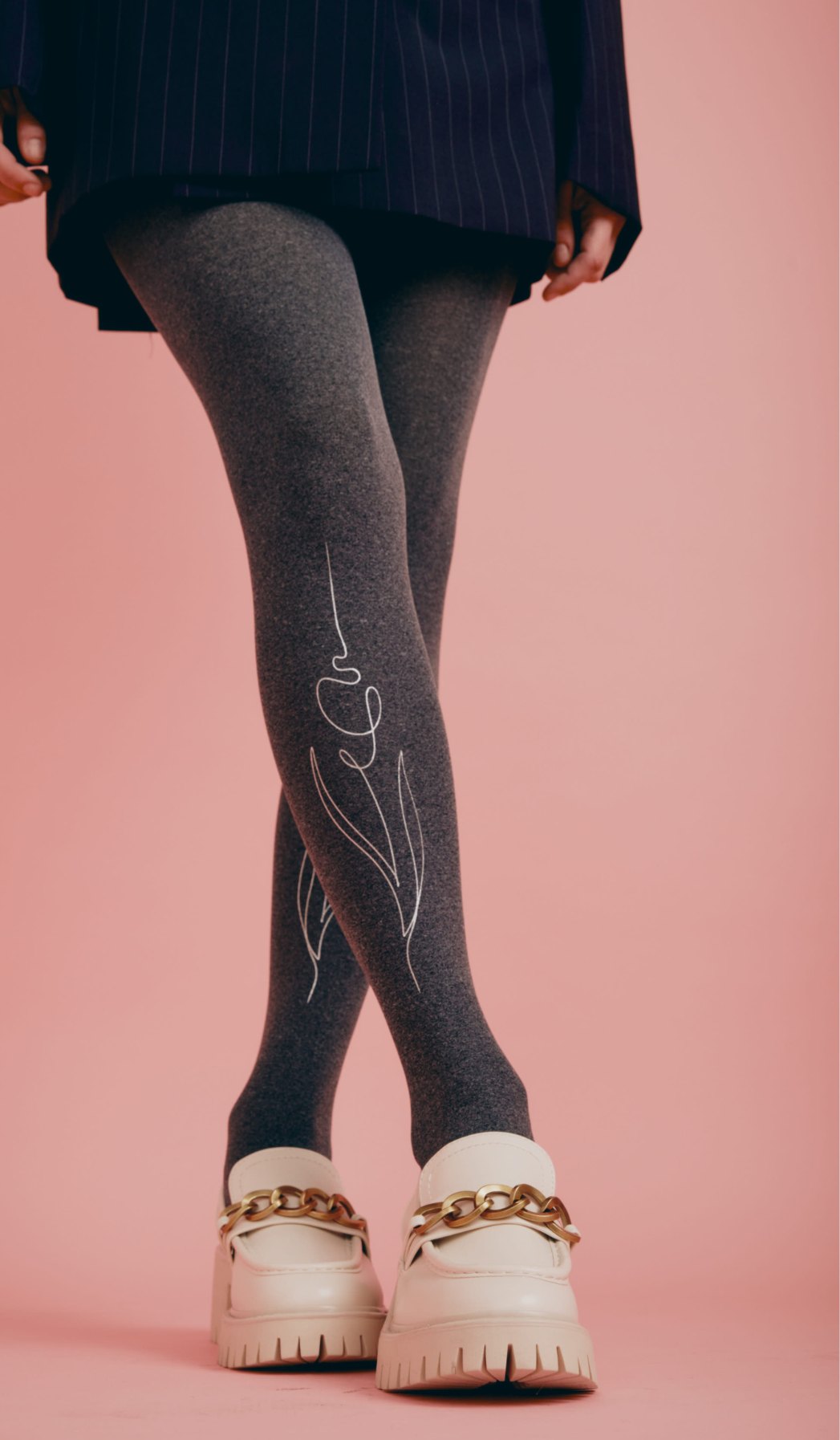 Women's Opaque Printed Tights - Avigail Gray Melange