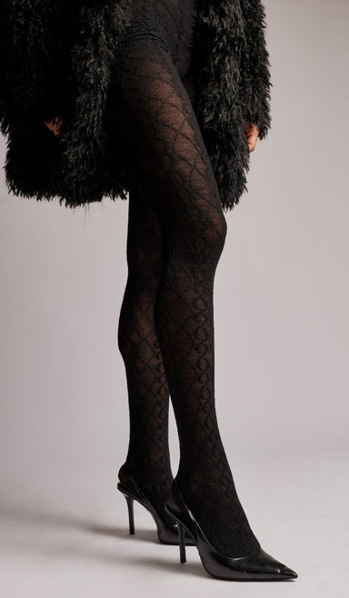 Cable Knit Wool Tights - Black