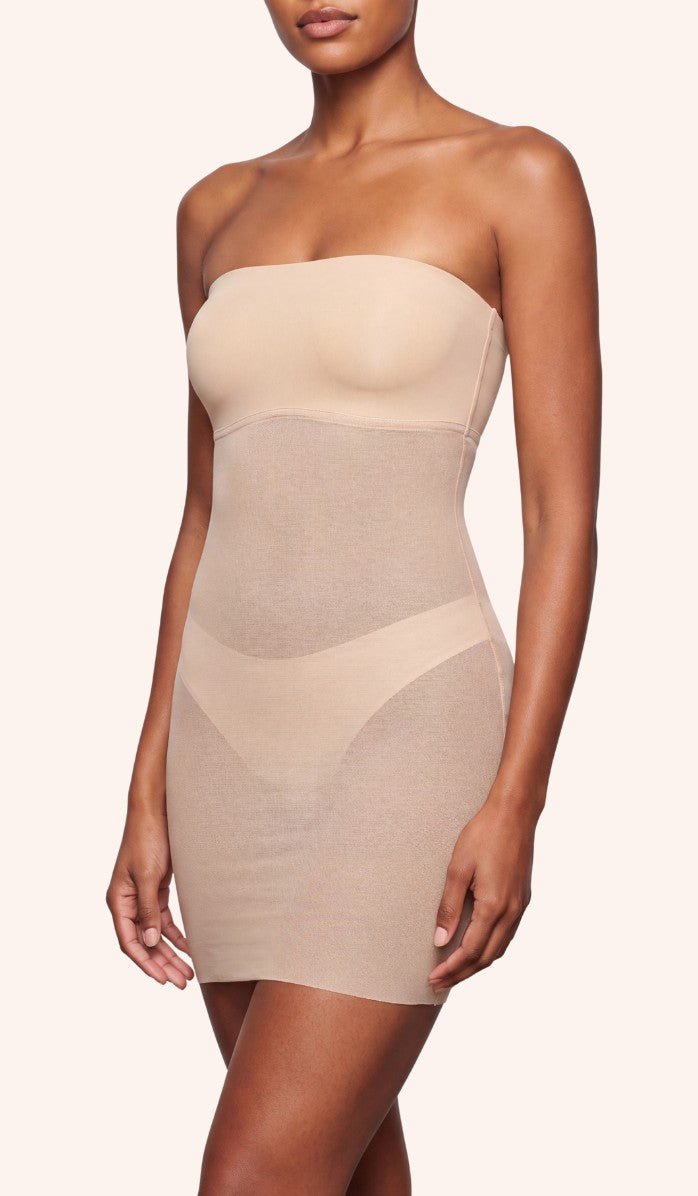 Power Mesh Strapless Shapewear Dress - Powder