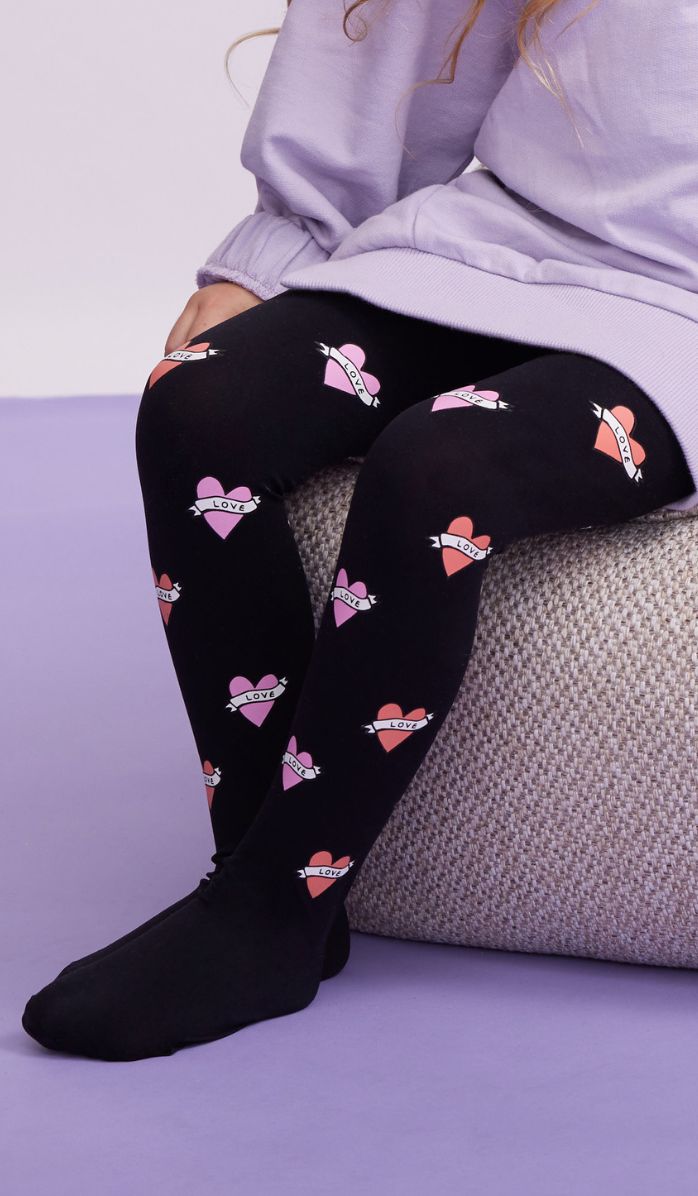 Girls' Opaque Tights - Love You Black