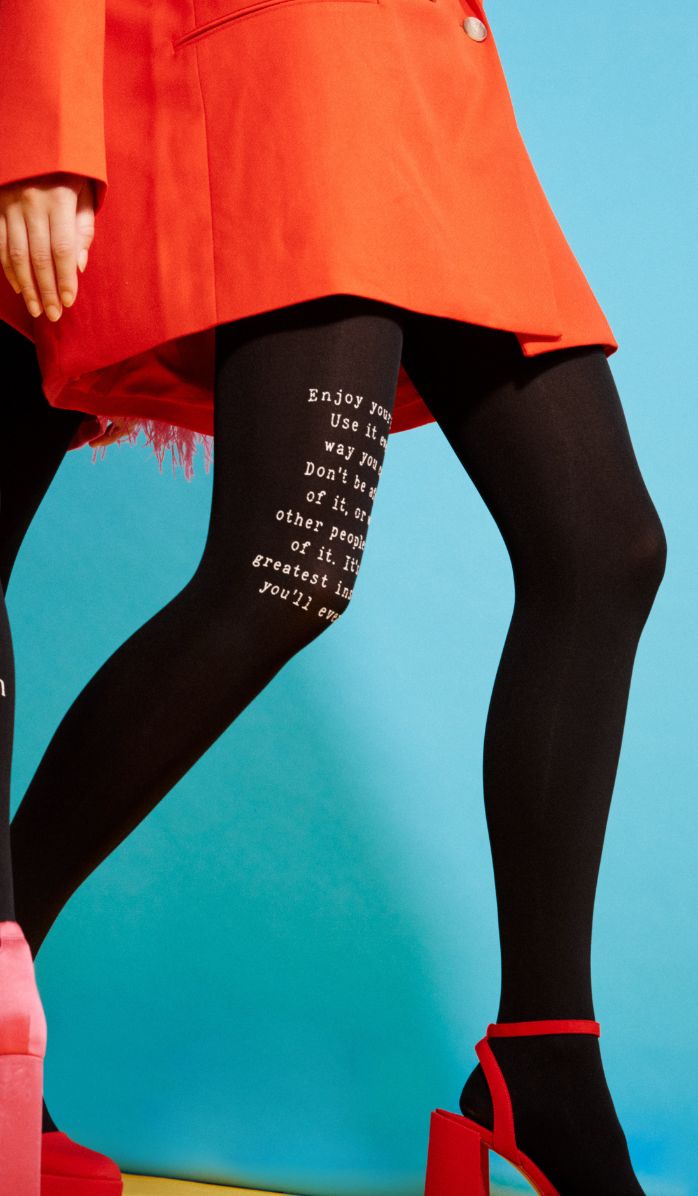 Women's Opaque Printed Tights - Mantra Black - Back View