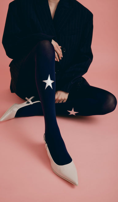 Women's Opaque Tights - Lucky Star Navy