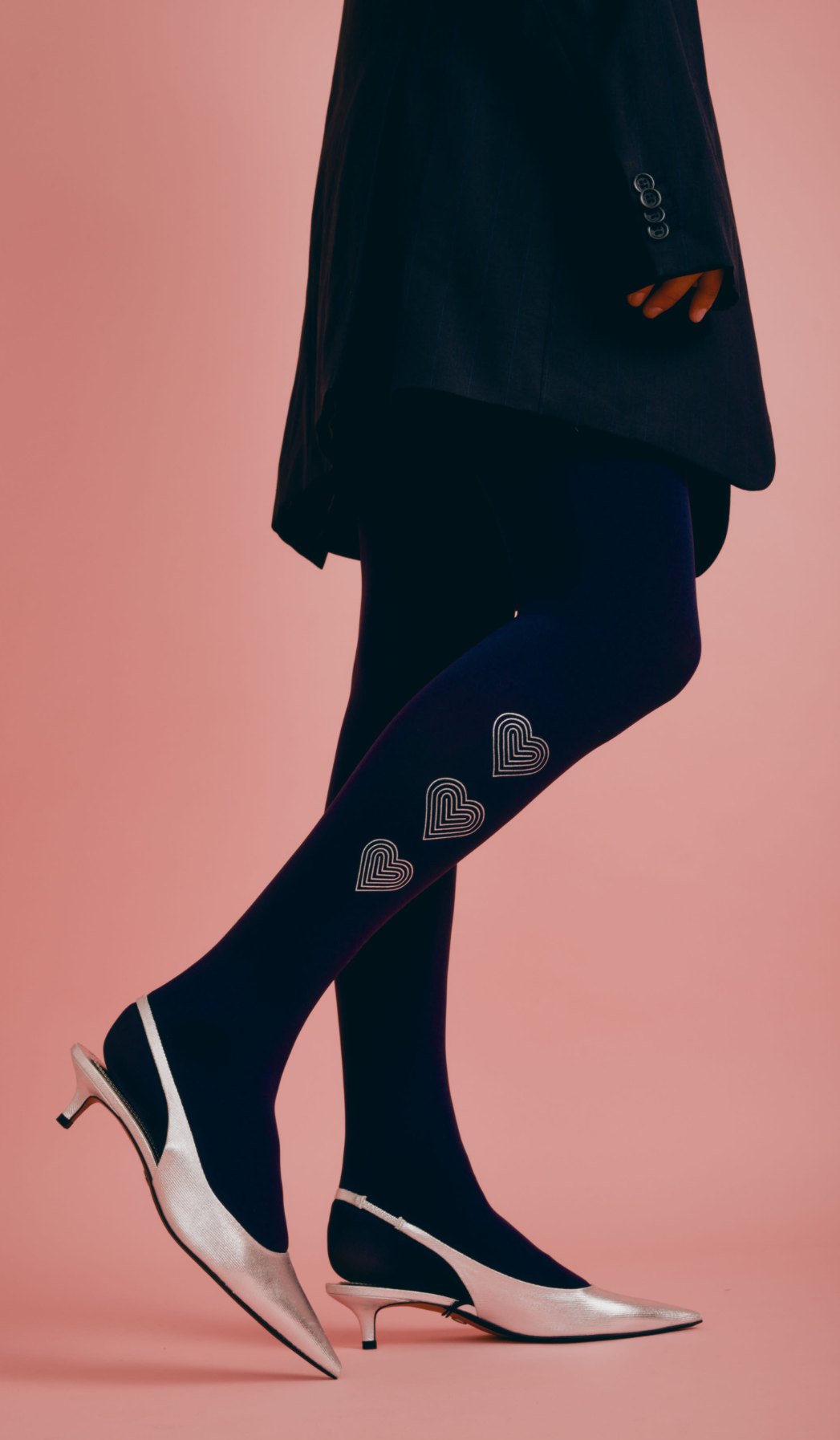 Women's Opaque Printed Tights - Triple Heart Navy